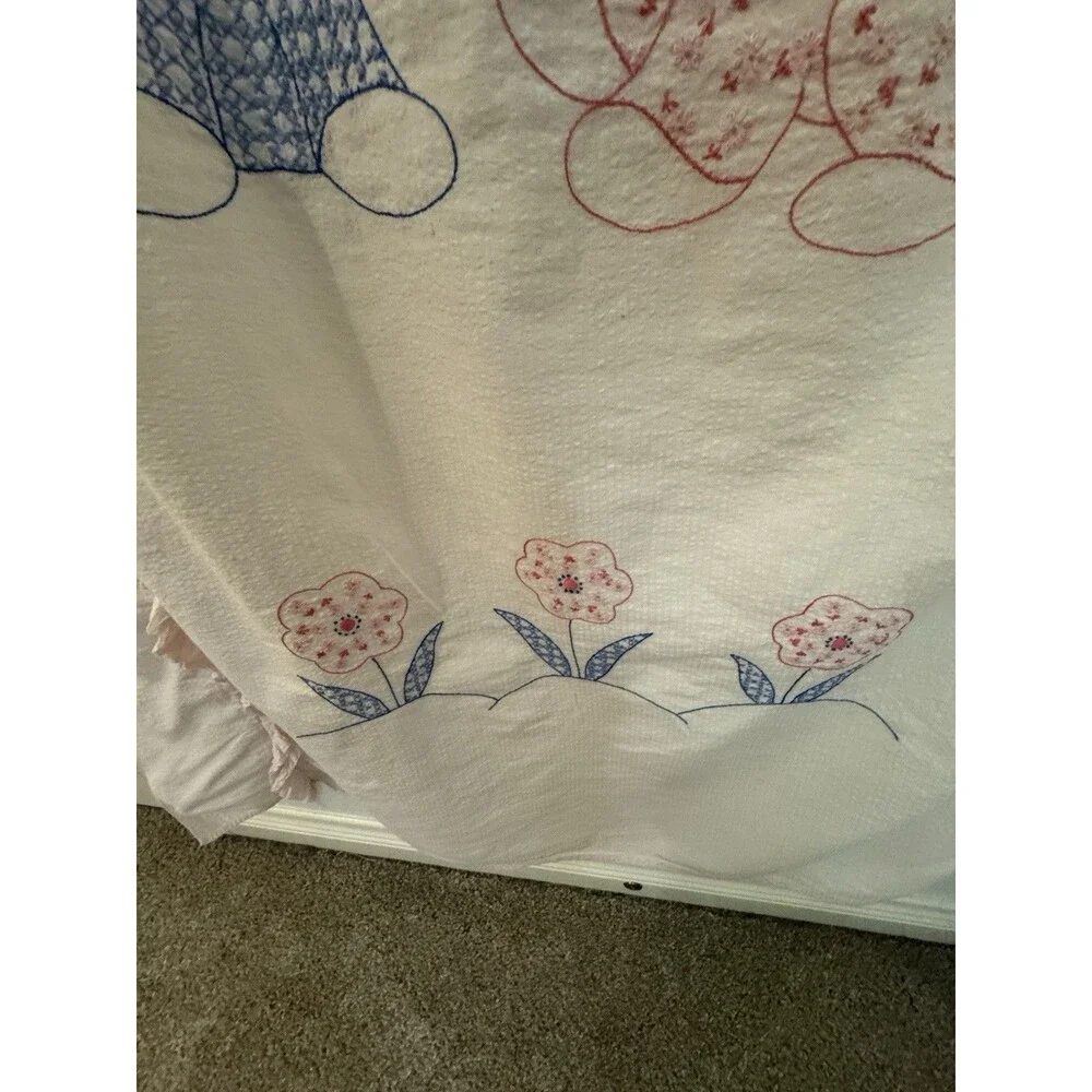 Vintage Homemade Hand Cross Stitch Baby Nursery Crib Bedding Blanket 40x 56 Dogs